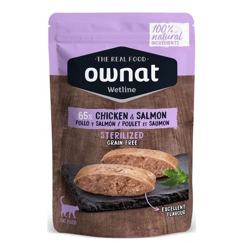 Ownat Pollo y Salmón Esterilizado Pouch para Gatos 85 Gr