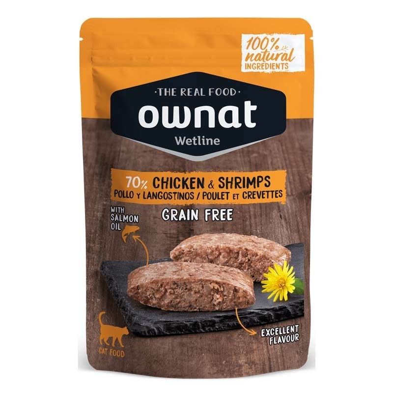 Ownat Pollo y Langostinos Pouch para Gatos 85 Gr